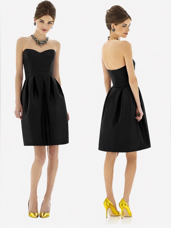 ALFRED SUNG Dresses & Skirts - Alfred Sung Strapless Taffeta Cocktail Dress with Pockets & Belt Black Sz 6